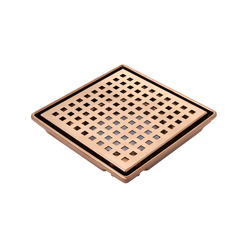 SZ119-20RG 200x200mm 8" x 8" Finitura oro rosa brillante Finitura oro rosa piletta in acciaio inox con coperchio asportabile e sifone in ABS